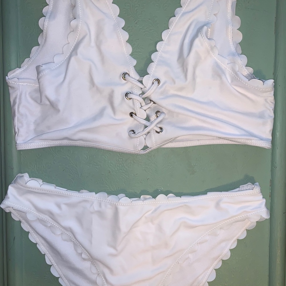 White Bikini with Scalloped Edges